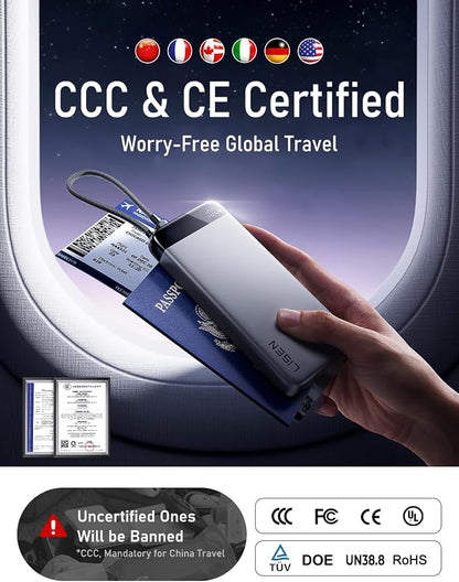 LISEN CCC Certified [Metal Alloy] 20000mAh Power Bank for 40+ Hours of Extra Power, TSA Approved Airplane Travel Essentials, 35W Fast Charging for iPhone 17 16 15 Pro Max Samsung Galaxy S26 Ultra iPad