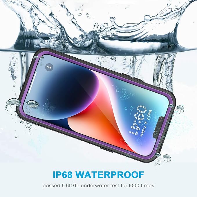 Lanhiem for iPhone 14 Case, IP68 Waterproof Dustproof Shockproof 14 Case with Built-in Screen Protector, Full Body Sealed Protective Front and Back Cover for iPhone 14, 6.1 inch (Purple)