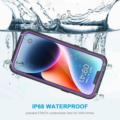 Lanhiem for iPhone 14 Case, IP68 Waterproof Dustproof Shockproof 14 Case with Built-in Screen Protector, Full Body Sealed Protective Front and Back Cover for iPhone 14, 6.1 inch (Purple)