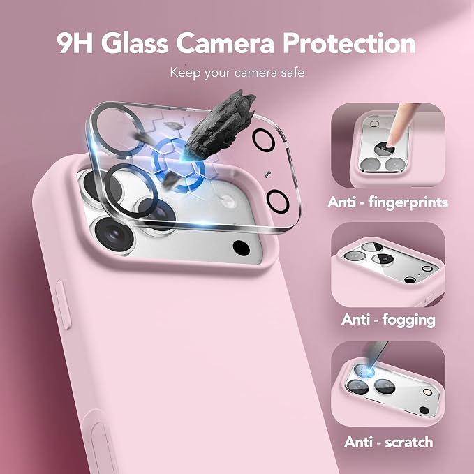 GONEZ Magnetic for iPhone 17 Pro Case, Compatible with MagSafe, [Screen Protector + Camera Lens Protector], Liquid Silicone Anti-Scratch Shockproof Protective Phone Case 6.3 inch, Pastel Pink