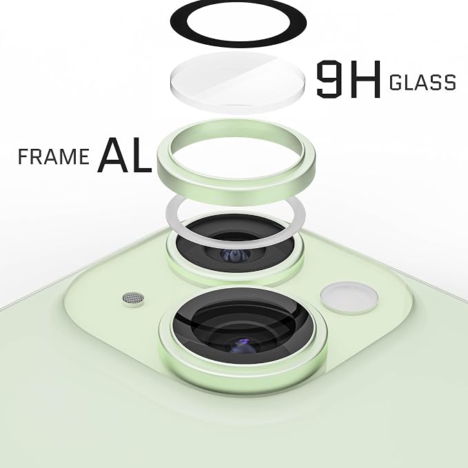 Ghostek Tempered Glass Camera Lens Protector for iPhone 15 & 15 Plus, 9H Hardness, Scratch Resistant, Anti-Fingerprint, HD Clear Camera Cover for Apple iPhone 15 & Apple iPhone 15 Plus (Green)