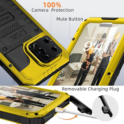 Mitywah Waterproof Case for iPhone 14 Pro Max, Heavy Duty Shockproof Case with Built-in Screen Protector, Full Body Underwater Protective Metal Case 6.7 inch, Yellow