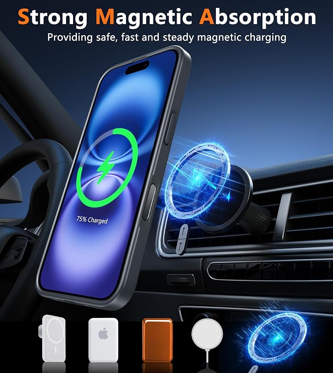 FNTCASE for iPhone 16 Plus Phone Case: Magnetic Translucent Matte Shockproof Slim Cell Phone Cover - Military Grade Drop Proof Hard Back Anti-Fingerprint Protective Case - Black-T