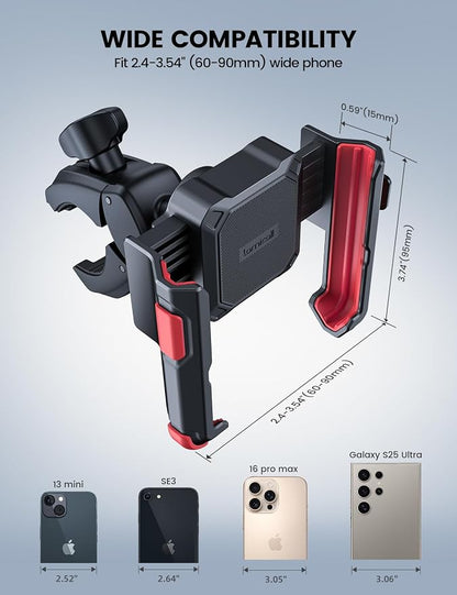 Lamicall Motorcycle Bike Phone Mount - [1s Quick Release] Bike Cell Phone Holder Clip, Bicycle Scooter Handlebar Clamp, for iPhone 17 16 15 14 Pro Max, Galaxy S25 S24 Ultra, 4.7-7" Phones, Red