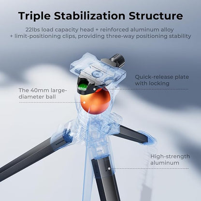 K&F CONCEPT 73" Aluminum Compact Camera Tripod, Portable Travel Tripod Compatible with iPhone, 22 lbs Capacity Arca Swiss Ball Head for DSLR Mirrorless Teleprompter Spotting Scope