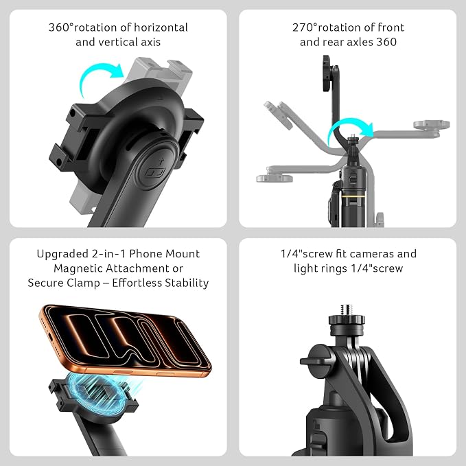 Acer Gadget Auto Face Tracking Tripod for iPhone – Magnetic Phone Mount Gesture Control Detachable Mini Ring Light 64" 360 Degree AI Tracking Phone Tripod for Vlogging YouTube TikTok Video Recording