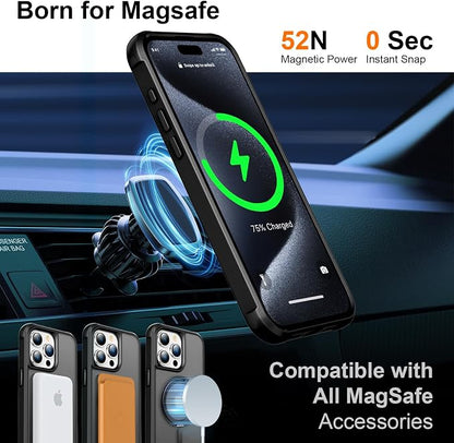 360° Magnetic Swivel Ring for iPhone 15 pro case, Built-in Metal Stand and Ring Holder, Magsafe Compatible, Military Grade Protection, Shock Resistant - Black