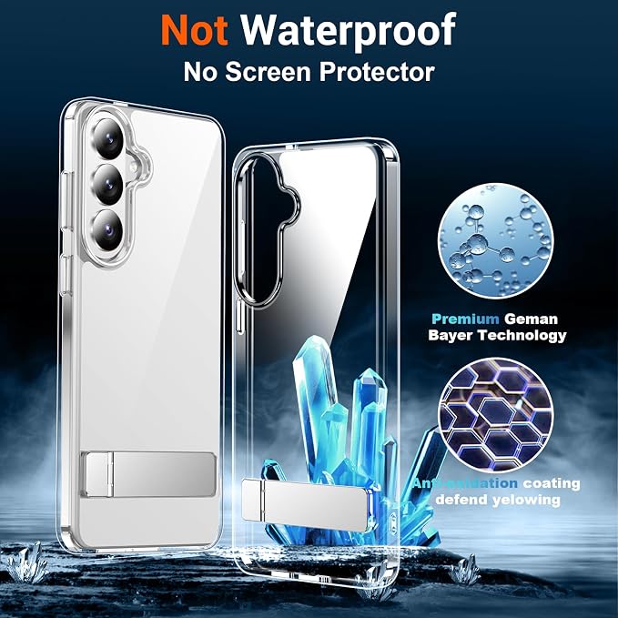 Temdan Designed for Samsung Galaxy S26 Case Clear, Built-in Invisible Kickstand [Military Grade Drop Protection] Anti-Yellowing Slim Fit Shockproof Cover for Galaxy S26 5G 6.3 Inch - Crystal Clear
