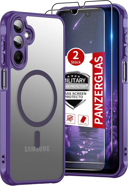 for Galaxy A15 5G Phone Case: Samsung A15 Phone Case with 2PC Tempered Glass Screen Protector, Wireless Charging Samsung A15 5G Case Matte Translucent Soft-Touch & Shockproof Funda para A 15,Purple