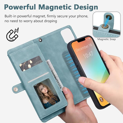 Wallet Case for iPhone 13 Pro with Card Holder/Crossbody Wallet/Strap| RFID Blocking | Magnetic | Kickstand | Detachable | PU Leather Phone Case for iPhone 13 Pro,6.1 in,Blue