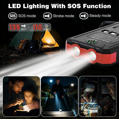 Solar Charger Power Bank 20,000mAh, Portable Charger, 4 Cables 3 Ports Fast Charging External Battery Pack with USB C for Cell Phones, Solar Panel Charger with Dual Flashlight for Camping Red