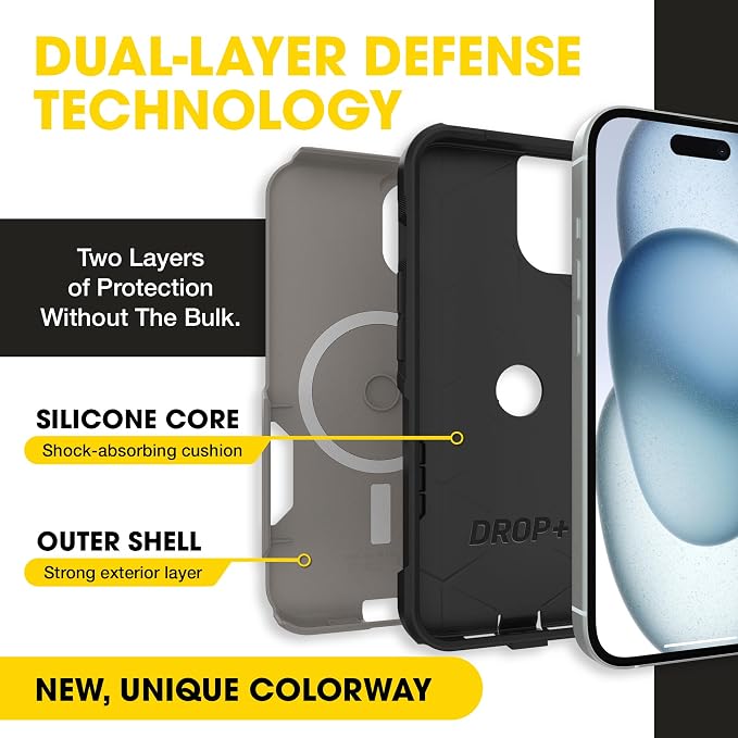 OtterBox iPhone 16e, 15, 14, & 13 Commuter Series Case - Slim & Tough, Pocket-Friendly, with Port Protection - Grey/Black