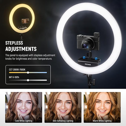 NEEWER Professional 18 Inch Ring Light with Tripod Stand Phone Holder Compatible with iPhone, 45W Remote Shutter App Control, Video Recording Makeup Selfie Studio Streaming Filming, RP18B Pro Black