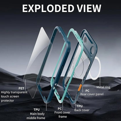 Omio for iPhone Air Waterproof Case Compatible with MagSafe, Magnetic Waterproof Full Body IP68 Underwater Case Built-in Screen Protector Military Grade Shockproof Cover for Men Women Teal