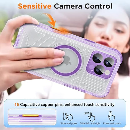 WIFORT for iPhone 16 Pro Max Waterproof Case, [IP68 Underwater] [Blue Light Filter Lens] [15FT Military Shockproof], Fit for Magsafe Full Body Magnetic Frosted Phone Case with Lanyard, 6.9" Purple