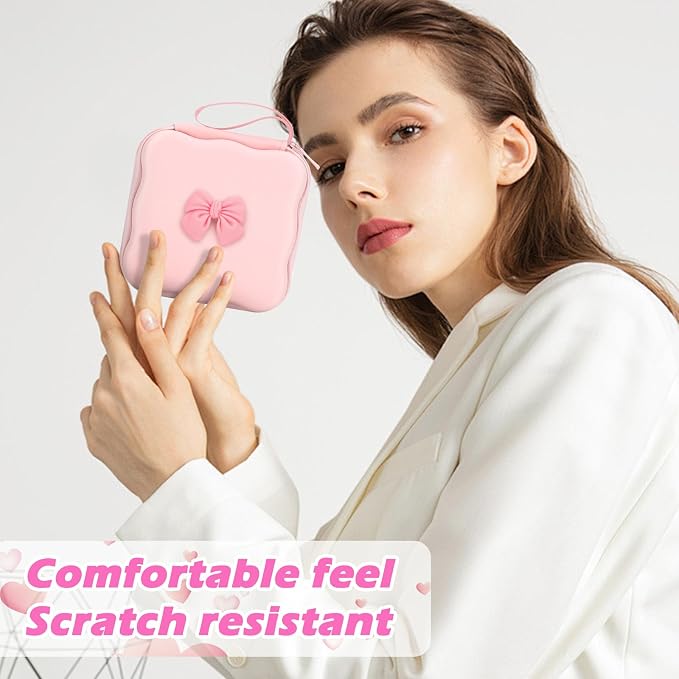 CameCosy DIY Phone Charger Storage Case Cover Sets for iPhone with Cable Protector Earphone Wire Saver, Lovely Travel Storage Bag, Cute Cable Charger Protector Cord Organizer (Pink Bow Tie)