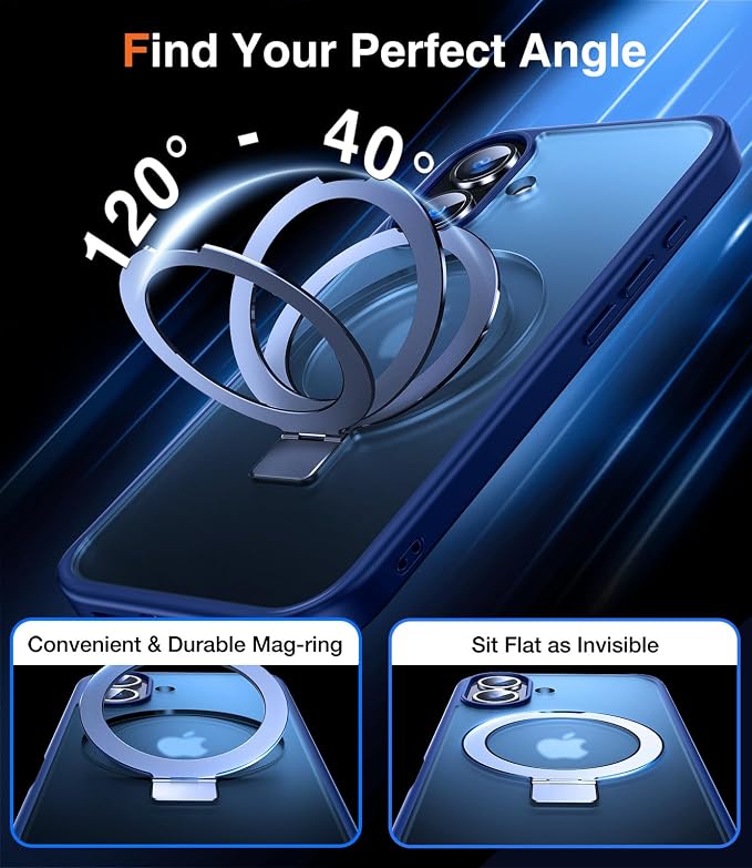 Chicfun 3-in-1 [Magnetic+Kickstand+Ring Holder] for iPhone 16 Case with Stand Ring Holder， Compatible with MagSafe, Military Shockproof Protective Kickstand Phone Case iPhone 16 Cover Blue
