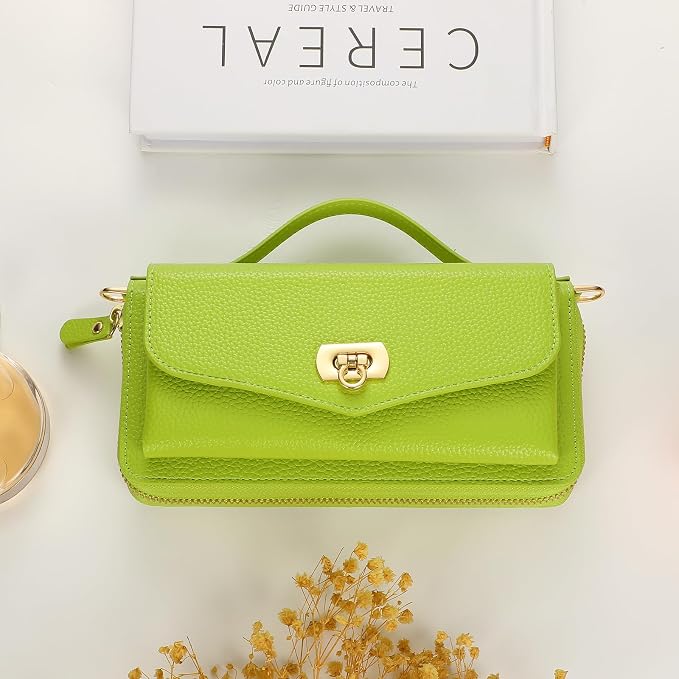 Crossbody Wallet Case for iPhone 16 6.1", Magnetic Detachable PU Leather Phone Case with RFID Blocking Card Holder Wristlet Mirror Flip Zipper Shoulder Purse Clutch for Women - Green