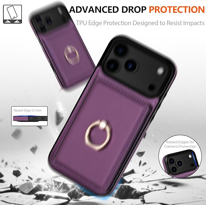 LOHASIC for iPhone 17 Pro Case Wallet with Card Holder, 360° Rotation Ring, RFID Blocking, 5 Card Slots, PU Leather 6.3" Cover for Apple 17 Pro Men Women, Purple
