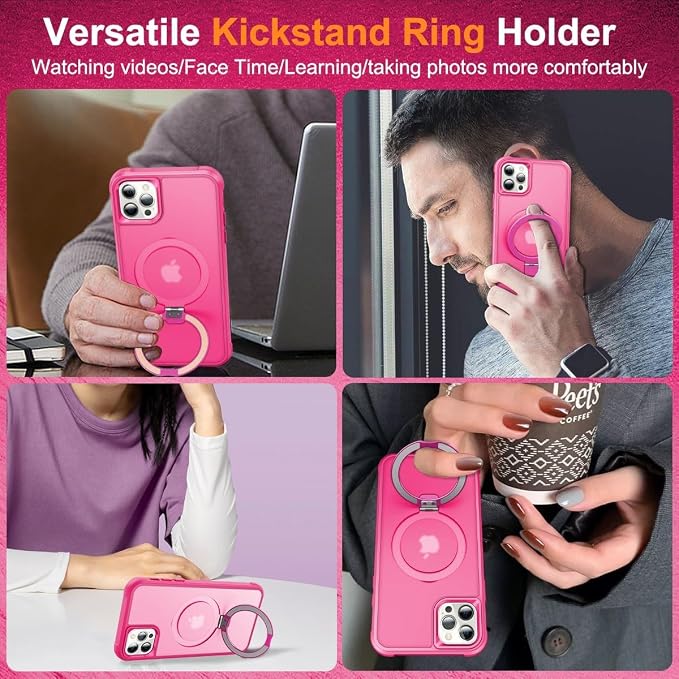 360° Magnetic Swivel Ring for iPhone 12 pro case, Built-in Metal Stand and Ring Holder, Magsafe Compatible, Military Grade Protection, Shockproof - Rose Pink