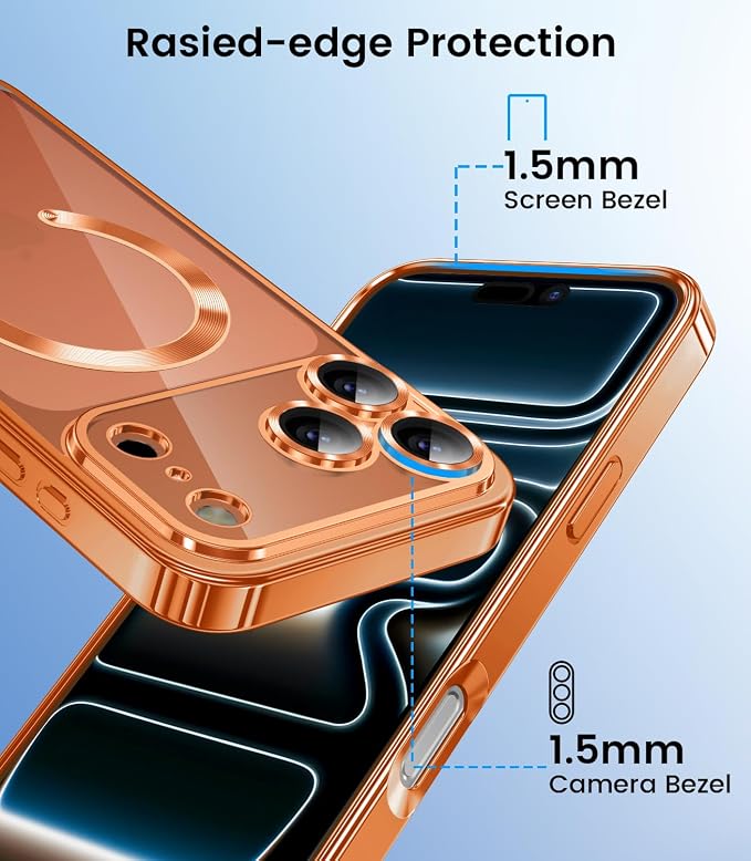 Slim Thin for iPhone 17 Pro Max Case Clear, Compatible with MagSafe, Built-in Camera Lens Protector, Shockproof Protective Phone Case, Soft Electroplated Magnetic Cover, Cosmic Orange