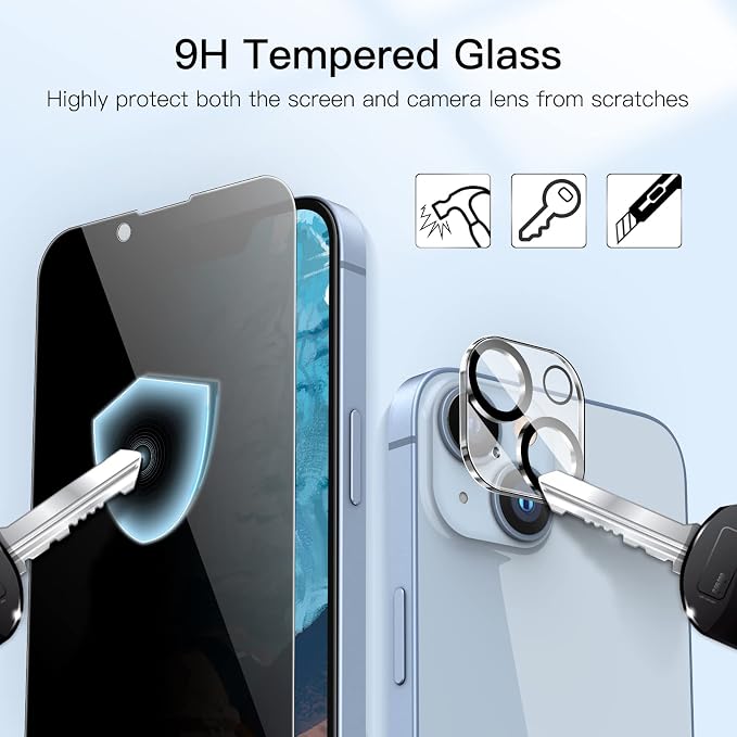 JETech Privacy Full Coverage Screen Protector for iPhone 14 6.1-Inch with Camera Lens Protector, Anti-Spy Tempered Glass Film, 2-Pack Each