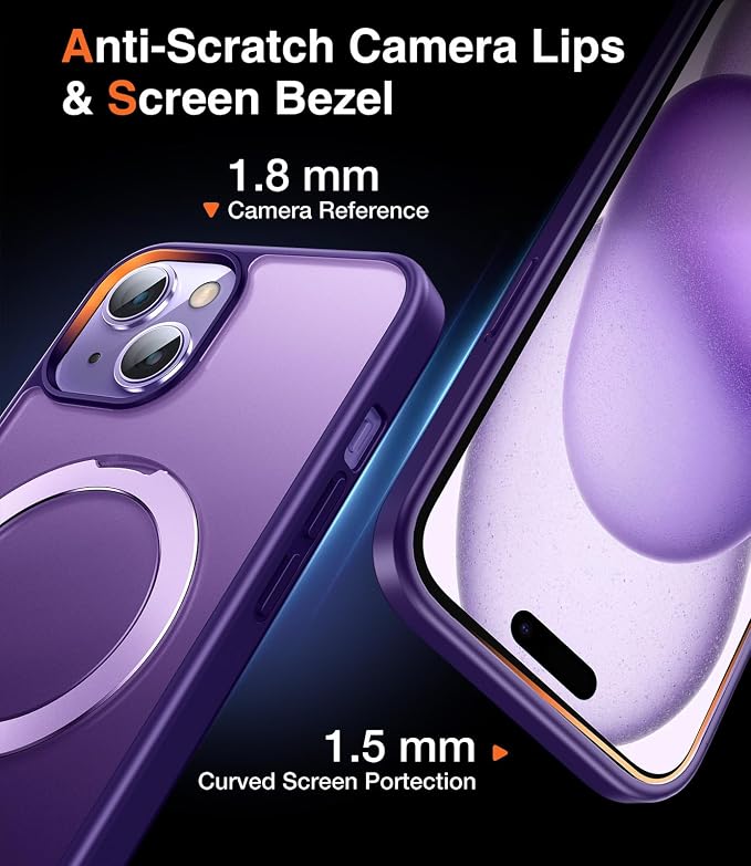 Chicfun 3-in-1 [Magnetic+Kickstand+Ring Holder] for iPhone 15 Case Stand Ring Holder Compatible with MagSafe, Magnetic Military Shockproof Protective iPhone 15 Phone Case Kickstand Cover Purple