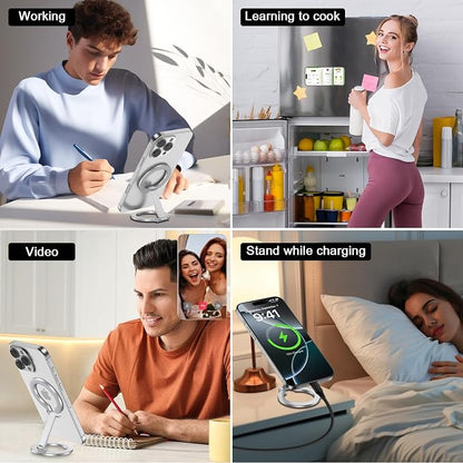 Double Magnetic Phone Grip Holder for MagSafe, Portable Phone Stand for Gym Removable Magnetic Ring Kickstand for iPhone 17 16e 16 15 14 13 12 Pro Max Series MagSafe Case, Attach to Any Iron Surface