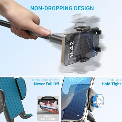 Bike Phone Mount, 360° Adjustable Gooseneck Universal Handlebar Phone Holder, Tool-Free Installation for Bicycle Scooter Stroller Wheelchair, Fit for iPhone 16 Pro Max/15/14/13 & 4-7" Phone