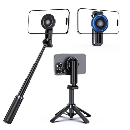 UBeesize Magnetic Mini Selfie Stick Tripod with Rechargeable Remote, Pocket Tripod for iPhone/Android, Compact Travel Stand for TikTok, YouTube, Live Streaming, Vlogging, Adjustable Holder