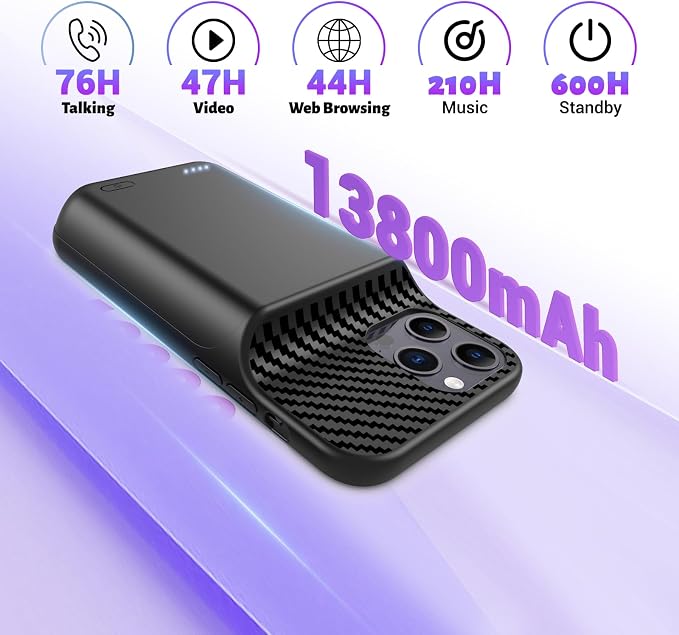 Battery Case for iPhone 14 Pro Max/13 Pro Max/12Pro Max/14 Plus (6.7 inch) [2026 Upgraded] 13800mAh Portable Extended Charging Case Charger Battery Pack with Tempered Glass Screen Protector-Black