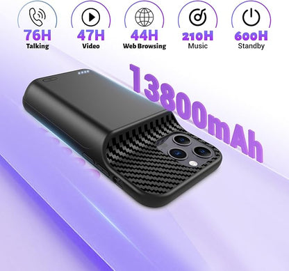 Battery Case for iPhone 14 Pro Max/13 Pro Max/12Pro Max/14 Plus (6.7 inch) [2026 Upgraded] 13800mAh Portable Extended Charging Case Charger Battery Pack with Tempered Glass Screen Protector-Black