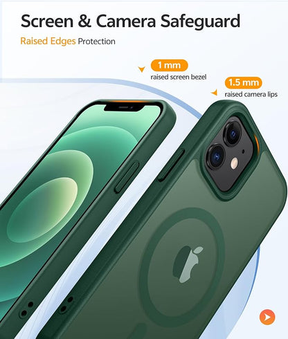 FNTCASE for iPhone 13 Mini Case: for iPhone 12 Mini Case [Compatible with Magsafe] Translucent Matte Magnetic Phone Cover - Military Grade Drop Protection Shockproof Protective Cases - Green