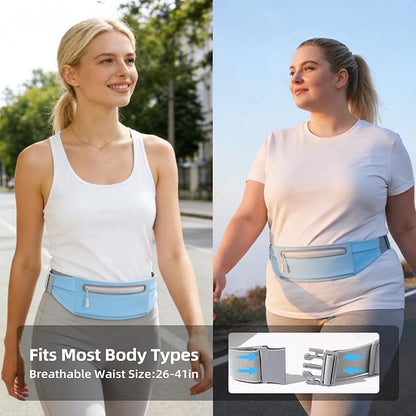 Slim Running Belt for Men Women - No-Bounce Phone Holder Waist Pack, Runners Fanny Pack with Sweat-Proof Pocket ，Travel Money Pouch for Gym/Hiking/Cycling (Light Blue)