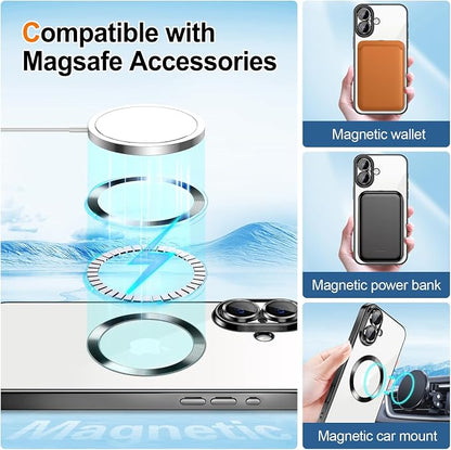 Hython for iPhone 17 Case Glitter Clear Magnetic Phone Cases [Compatible with MagSafe] Full Camera Lens Protector Sparkle Luxury Plating Slim Shockproof Protective Cover Women, Gradient Black