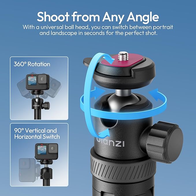 ULANZI TT24 CKa Quick-Release Selfie Stick Tripod with One-Touch Opening, 59" Extension Pole Adjustable Handle Grip with Ball Head, Compatible for Cameras, Insta360/GoPro/DJI, Action Camera, Phones