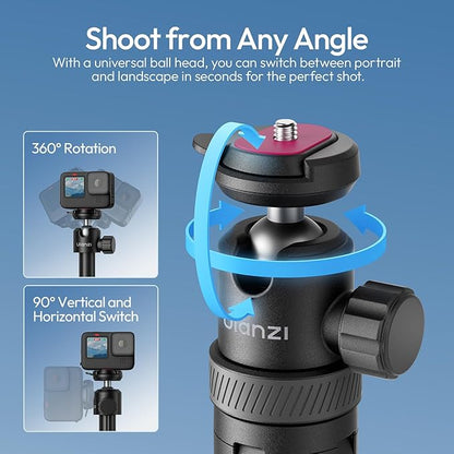 ULANZI TT24 CKa Quick-Release Selfie Stick Tripod with One-Touch Opening, 59" Extension Pole Adjustable Handle Grip with Ball Head, Compatible for Cameras, Insta360/GoPro/DJI, Action Camera, Phones