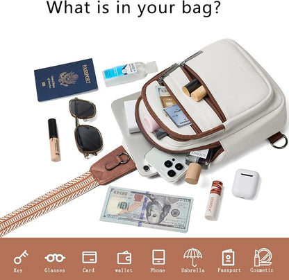 Leresas Sling Bag for Women Crossbody Bags Fanny Pack Sling Purse Backpack Vegan Leather Shoulder Bag Gifts Travel Handbag Anti Theft Beige