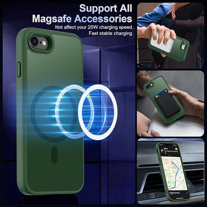 MOCCA Strong Magnetic for iPhone SE Case 2022/iPhone SE 2020 Case/iPhone 7 Case/iPhone 8 Case [Compatible with Magsafe] Slim Thin Translucent Matte Protective Cover Phone Case 4.7'', Midnight Green