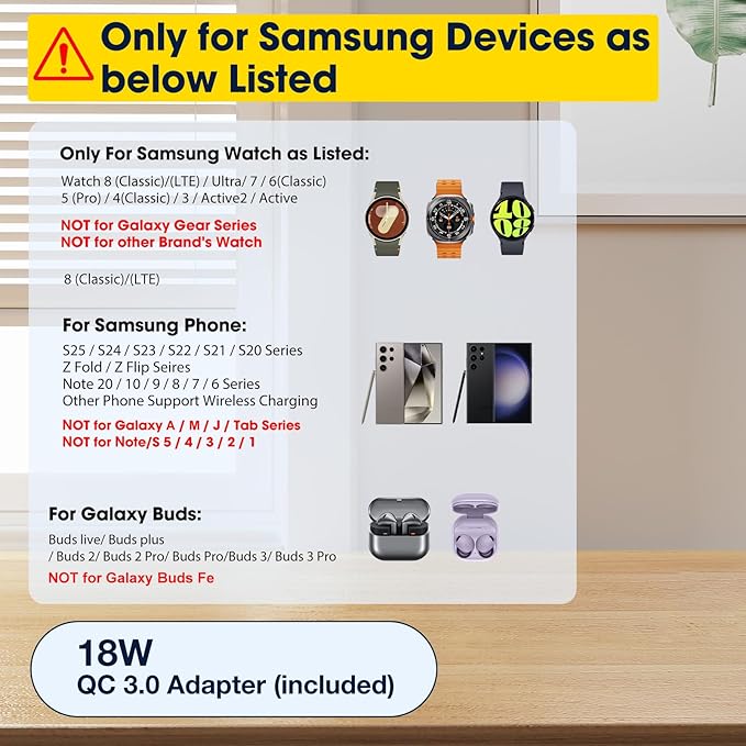 Wireless Charger for Samsung/Android,6 in 1 Alarm Clock Charging Station for Bedrooms with Bedside Clock Night Light for Samsung S25/S24/S23 Ultra/Buds,Watch Charger only for Galaxy Watch 8/7/6-Black