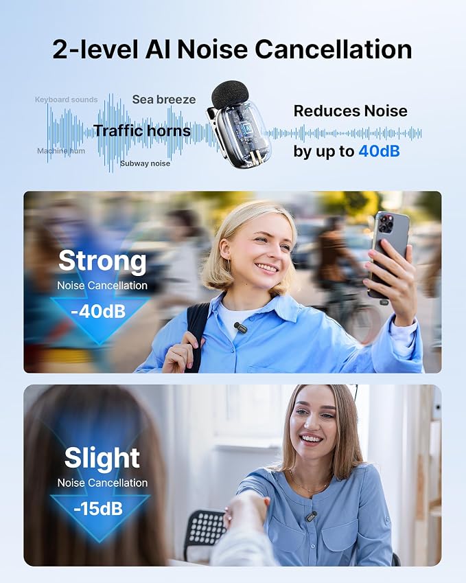 BOYA mini 2 Wireless Microphone for iPhone & Android, AI Noise Cancellation, App Control, Safety Track, 30H Battery Life with Charging Case, Lapel Microphone Wireless for Video Recording Podcast Vlog