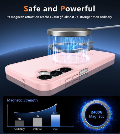 FNTCASE for Galaxy A26 5G Phone Case: Magnetic Matte Translucent Military Grade Drop Protection Cell Phone Cover - Slim Rugged Durable Shockproof Protective for Samsung A26 Cases - Light Pink