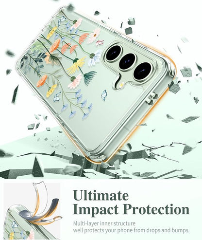 GVIEWIN for Samsung Galaxy S25 Plus Case, Clear Floral Slim Shockproof Protective Women Phone Case, Non-Yellowing, with Screen Protector & Camera Lens Protector for S25 Plus 6.7", Bloomtrail/Colorful