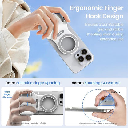 Magnetic Phone Camera Grip, Smartphone Shooting Holder Selfie Handle Snap with Wireless Shutter Button Remote for iPhone 16 15 14 13 12 Pro Max Android Cellphone Vlog Video Photography(White)