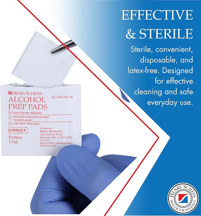 Henry Schein Alcohol Prep Pads, Medium Size, 400 Count - 70% Isopropyl Alcohol, Individually Wrapped, Sterile Wipes for Medical & Everyday Use