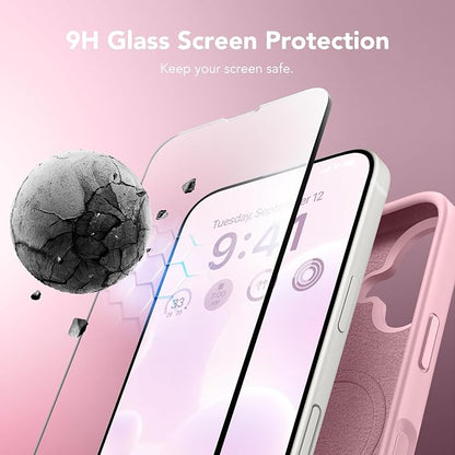 GONEZ Magnetic for iPhone 17 Case, Compatible with MagSafe, [Screen Protector + Camera Lens Protector], Liquid Silicone Anti-Scratch Shockproof Protective Phone Case 6.3 inch, Peach Pink