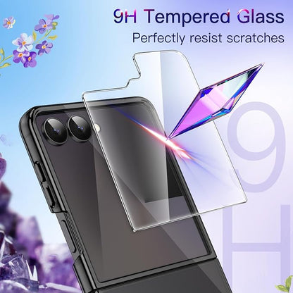 JETech 3 in 1 Case for Samsung Galaxy Z Flip 7, Black | 2 Tempered Glass Front Screen Protectors, Scratch Resistant, Crystal Transparent Hard PC Shell, Protective Phone Cover