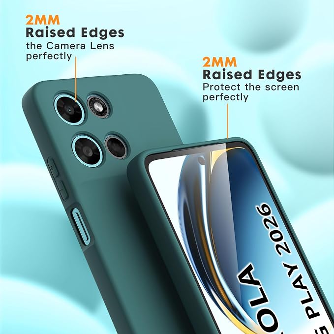 for Motorola Moto G 2026/G Play 2026 Case, 2 Pack Tempered Glass Screen Protectors, Soft TPU Liquid Silicone Shockproof Gel Cover-Midnight Green