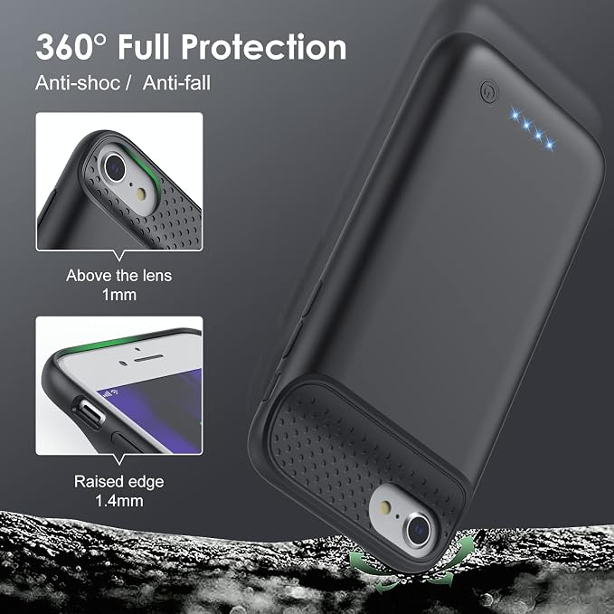 Pxwaxpy Battery Case for iPhone 6/6s/7/8/SE(2022/2020)(6.1 Inch), Upgraded Ultra-Slim 7000mAh Portable Extended Battery Pack for iPhone 8, iPhone 7, iPhone 6/6s, iPhone SE Charging Case (Black)