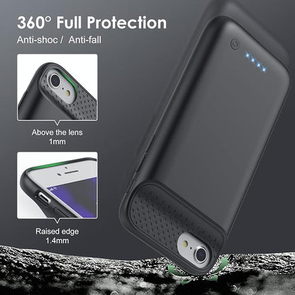Pxwaxpy Battery Case for iPhone 6/6s/7/8/SE(2022/2020)(6.1 Inch), Upgraded Ultra-Slim 7000mAh Portable Extended Battery Pack for iPhone 8, iPhone 7, iPhone 6/6s, iPhone SE Charging Case (Black)